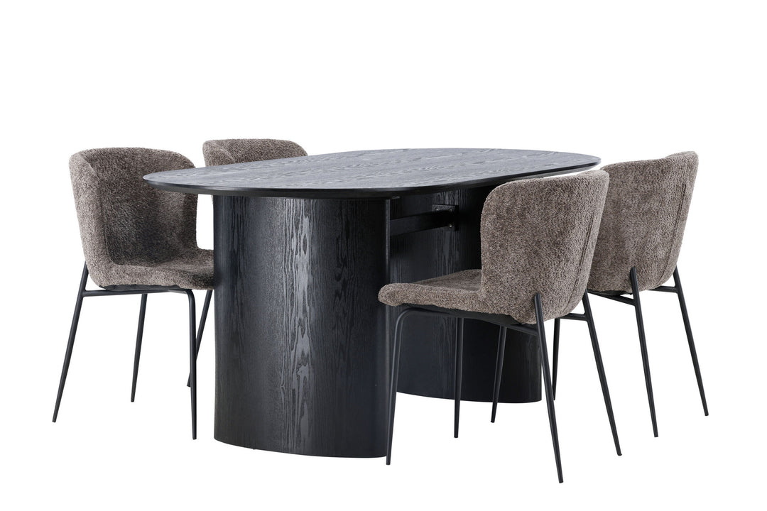 Venture Home Isolde Dining Table 180*75 - Black / Black MDF +Modesto Dining Chair - Grey / Smoked Black Boucle _4
