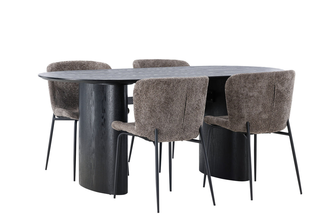 Venture Home Isolde Dining Table 180*75 - Black / Black MDF +Modesto Dining Chair - Grey / Smoked Black Boucle _4