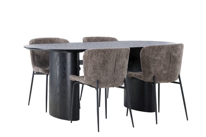 Venture Home Isolde Dining Table 180*75 - Black / Black MDF +Modesto Dining Chair - Grey / Smoked Black Boucle _4