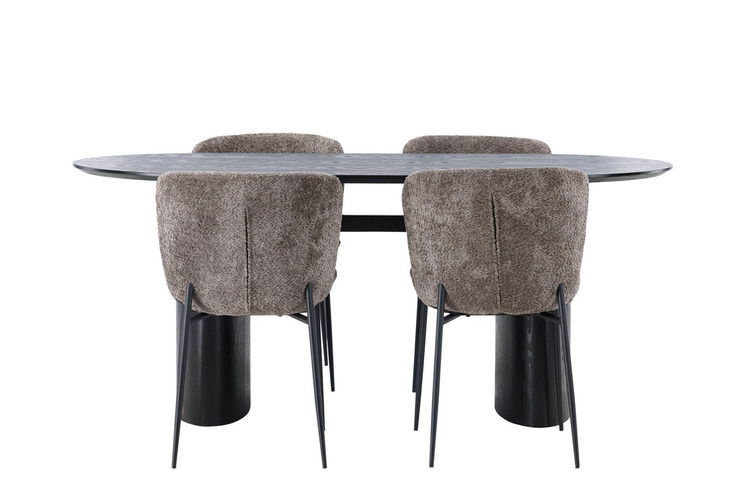 Venture Home Isolde Dining Table 180*75 - Black / Black MDF +Modesto Dining Chair - Grey / Smoked Black Boucle _4