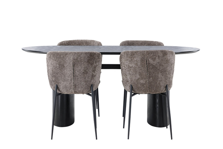 Venture Home Isolde Dining Table 180*75 - Black / Black MDF +Modesto Dining Chair - Grey / Smoked Black Boucle _4