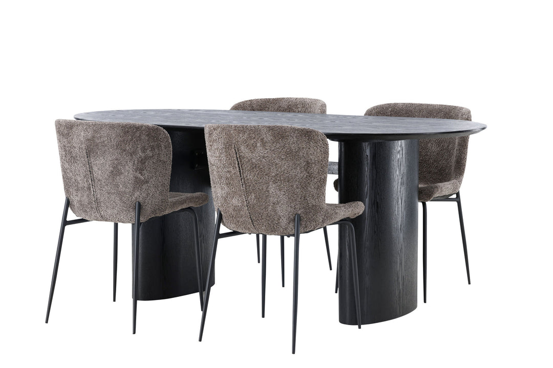 Venture Home Isolde Dining Table 180*75 - Black / Black MDF +Modesto Dining Chair - Grey / Smoked Black Boucle _4