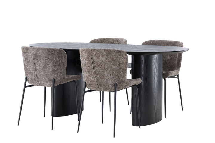 Venture Home Isolde Dining Table 180*75 - Black / Black MDF +Modesto Dining Chair - Grey / Smoked Black Boucle _4