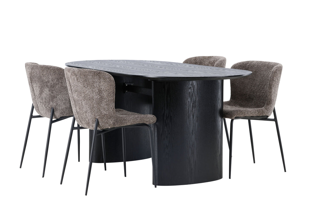 Venture Home Isolde Dining Table 180*75 - Black / Black MDF +Modesto Dining Chair - Grey / Smoked Black Boucle _4