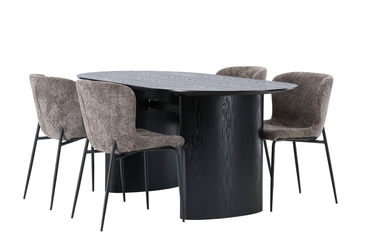 Venture Home Isolde Dining Table 180*75 - Black / Black MDF +Modesto Dining Chair - Grey / Smoked Black Boucle _4