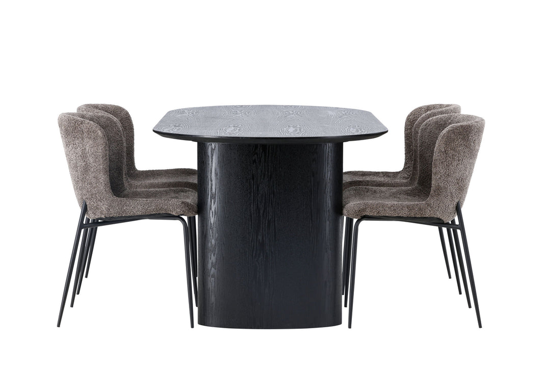 Venture Home Isolde Dining Table 180*75 - Black / Black MDF +Modesto Dining Chair - Grey / Smoked Black Boucle _4