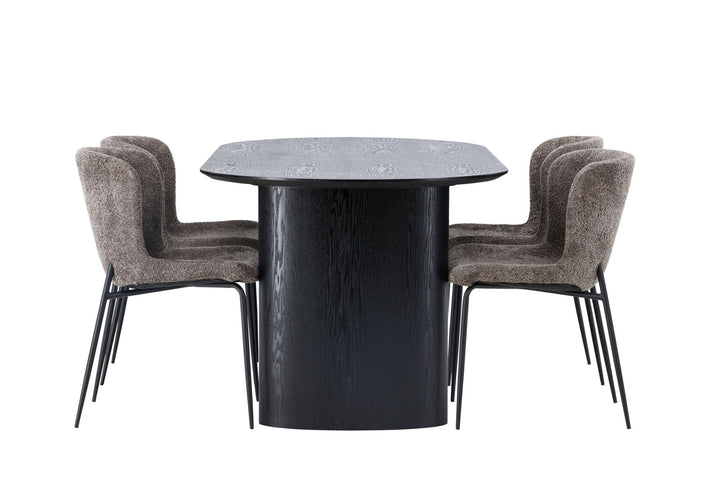 Venture Home Isolde Dining Table 180*75 - Black / Black MDF +Modesto Dining Chair - Grey / Smoked Black Boucle _4