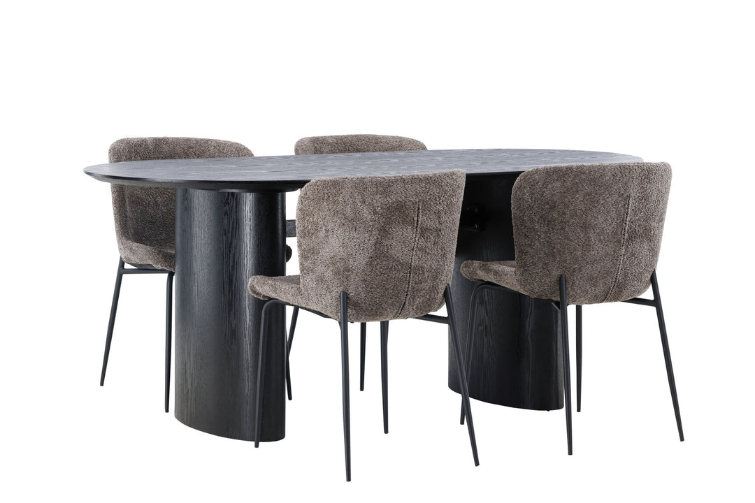 Venture Home Isolde Dining Table 180*75 - Black / Black MDF +Modesto Dining Chair - Grey / Smoked Black Boucle _4
