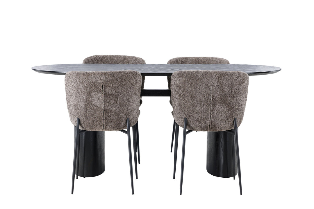 Venture Home Isolde Dining Table 180*75 - Black / Black MDF +Modesto Dining Chair - Grey / Smoked Black Boucle _4