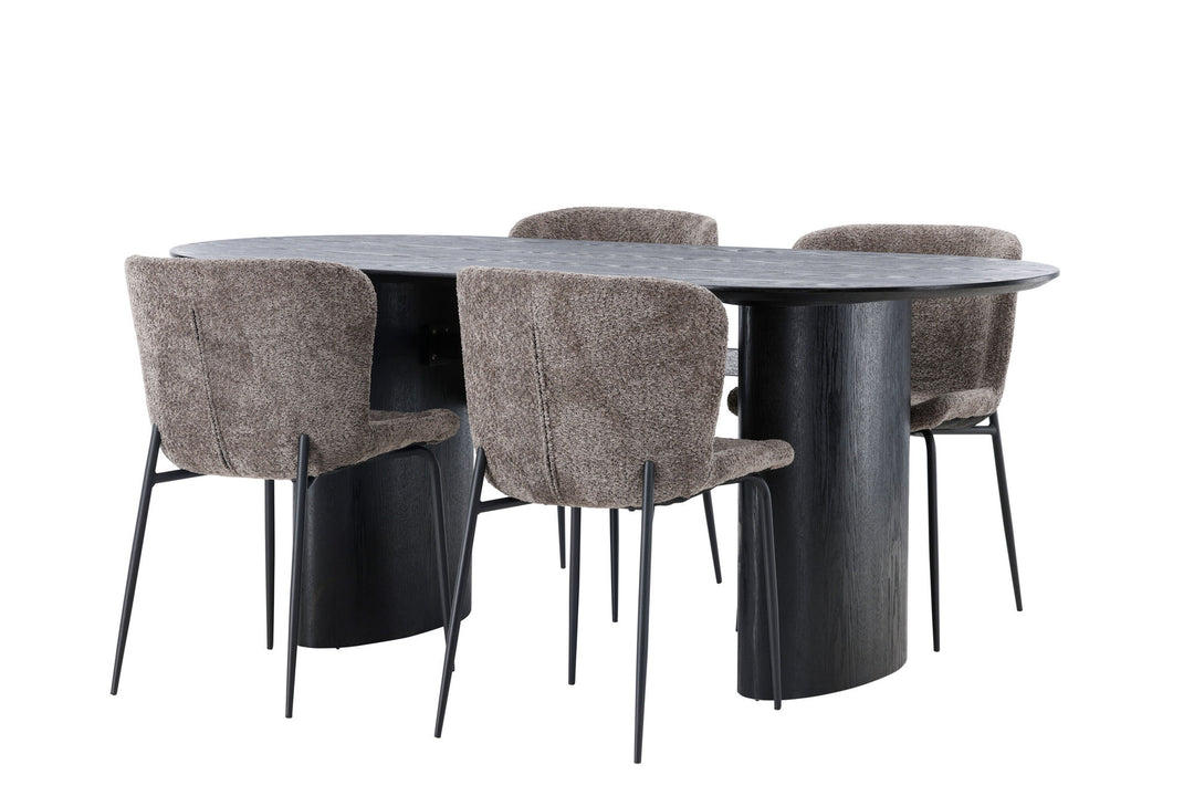 Venture Home Isolde Dining Table 180*75 - Black / Black MDF +Modesto Dining Chair - Grey / Smoked Black Boucle _4