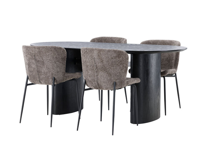 Venture Home Isolde Dining Table 180*75 - Black / Black MDF +Modesto Dining Chair - Grey / Smoked Black Boucle _4