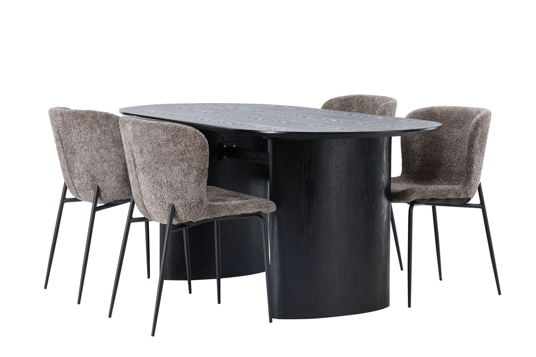 Venture Home Isolde Dining Table 180*75 - Black / Black MDF +Modesto Dining Chair - Grey / Smoked Black Boucle _4