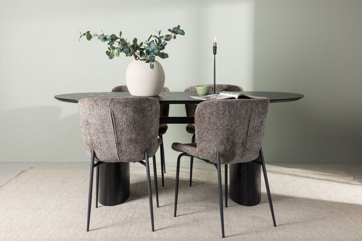 Venture Home Isolde Dining Table 180*75 - Black / Black MDF +Modesto Dining Chair - Grey / Smoked Black Boucle _4