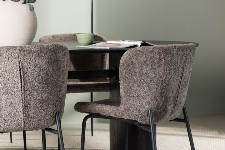 Venture Home Isolde Dining Table 180*75 - Black / Black MDF +Modesto Dining Chair - Grey / Smoked Black Boucle _4