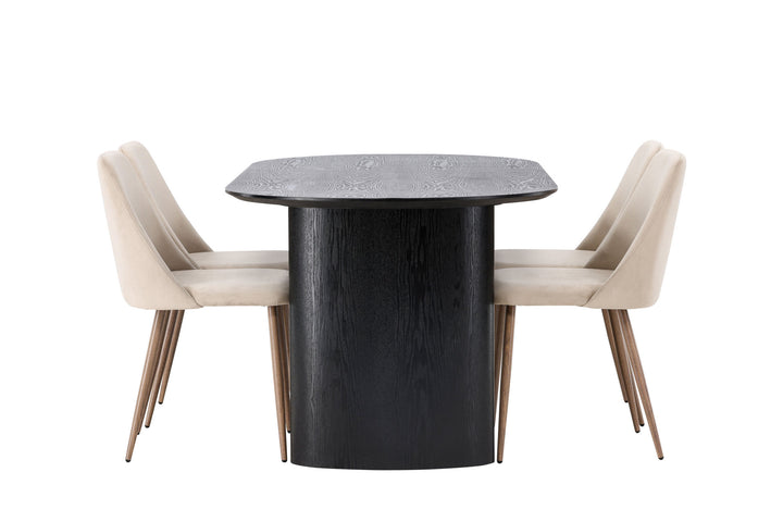 Venture Home Isolde Dining Table 180*75 - Black / Black MDF +Night Dining Chair - Dark walnut / Mocca / Brown Fabric _4