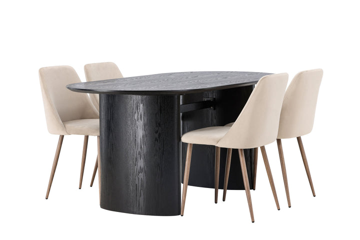 Venture Home Isolde Dining Table 180*75 - Black / Black MDF +Night Dining Chair - Dark walnut / Mocca / Brown Fabric _4