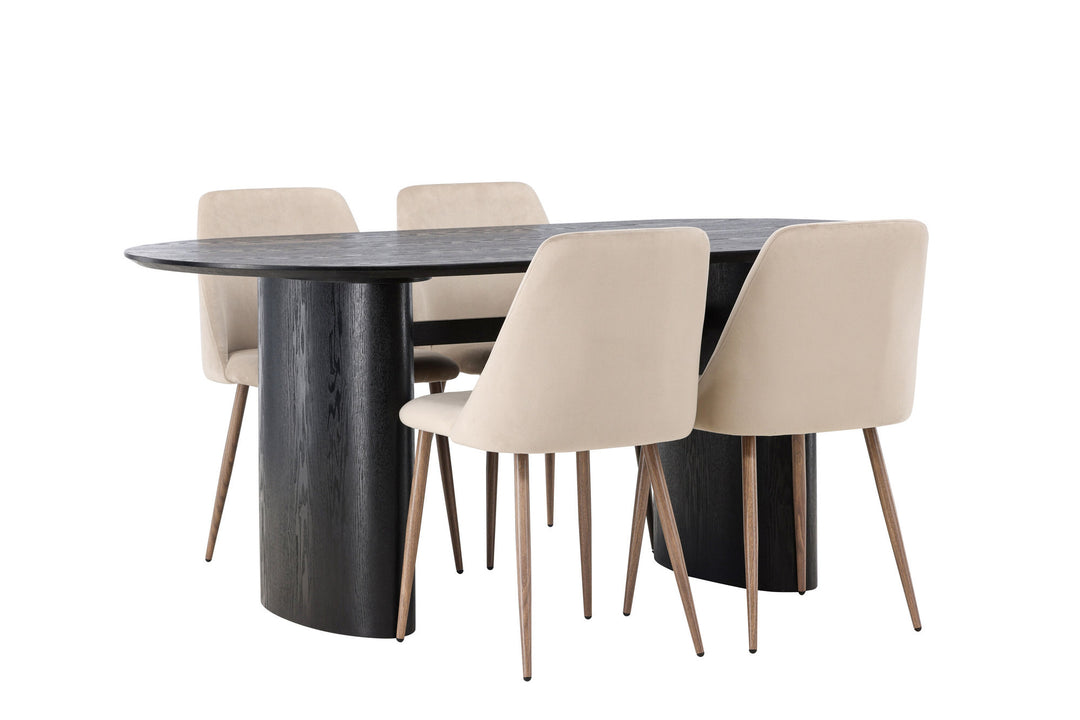 Venture Home Isolde Dining Table 180*75 - Black / Black MDF +Night Dining Chair - Dark walnut / Mocca / Brown Fabric _4