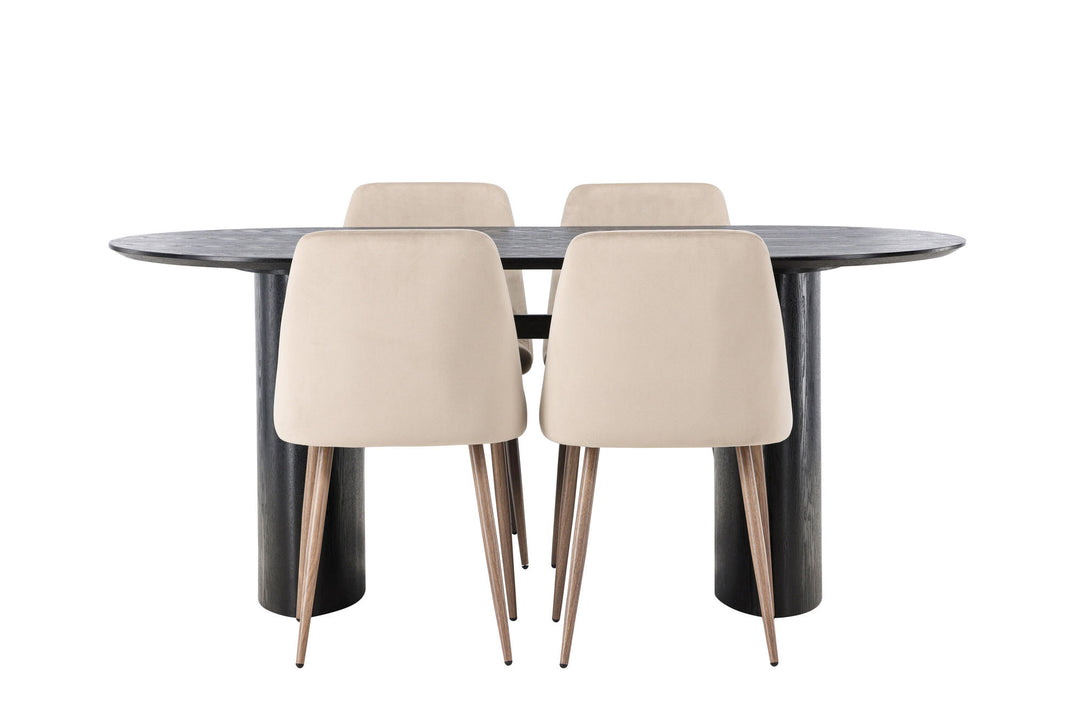 Venture Home Isolde Dining Table 180*75 - Black / Black MDF +Night Dining Chair - Dark walnut / Mocca / Brown Fabric _4