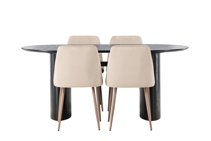 Venture Home Isolde Dining Table 180*75 - Black / Black MDF +Night Dining Chair - Dark walnut / Mocca / Brown Fabric _4