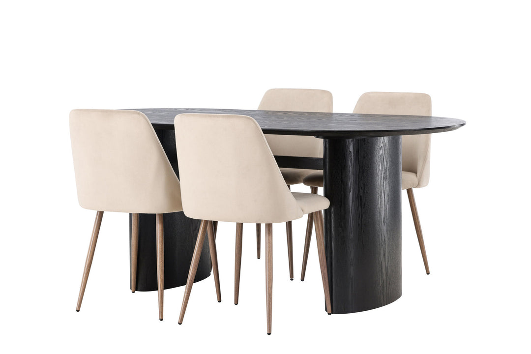 Venture Home Isolde Dining Table 180*75 - Black / Black MDF +Night Dining Chair - Dark walnut / Mocca / Brown Fabric _4