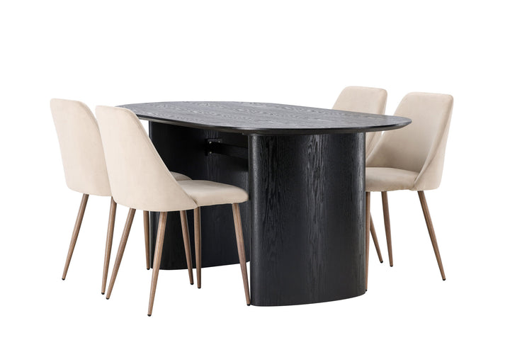 Venture Home Isolde Dining Table 180*75 - Black / Black MDF +Night Dining Chair - Dark walnut / Mocca / Brown Fabric _4