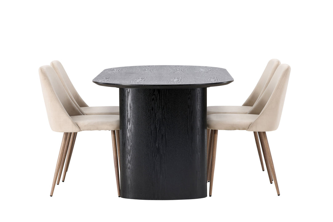 Venture Home Isolde Dining Table 180*75 - Black / Black MDF +Night Dining Chair - Dark walnut / Mocca / Brown Fabric _4