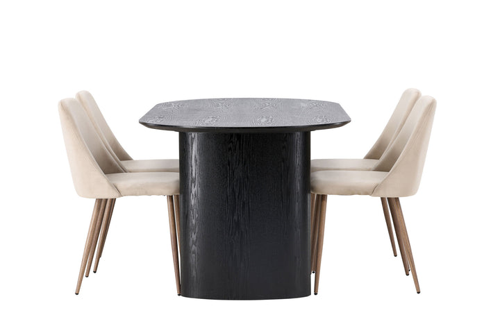 Venture Home Isolde Dining Table 180*75 - Black / Black MDF +Night Dining Chair - Dark walnut / Mocca / Brown Fabric _4