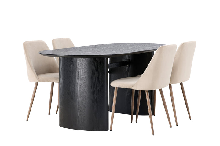Venture Home Isolde Dining Table 180*75 - Black / Black MDF +Night Dining Chair - Dark walnut / Mocca / Brown Fabric _4