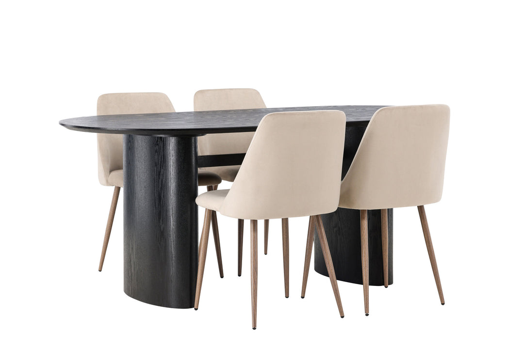 Venture Home Isolde Dining Table 180*75 - Black / Black MDF +Night Dining Chair - Dark walnut / Mocca / Brown Fabric _4