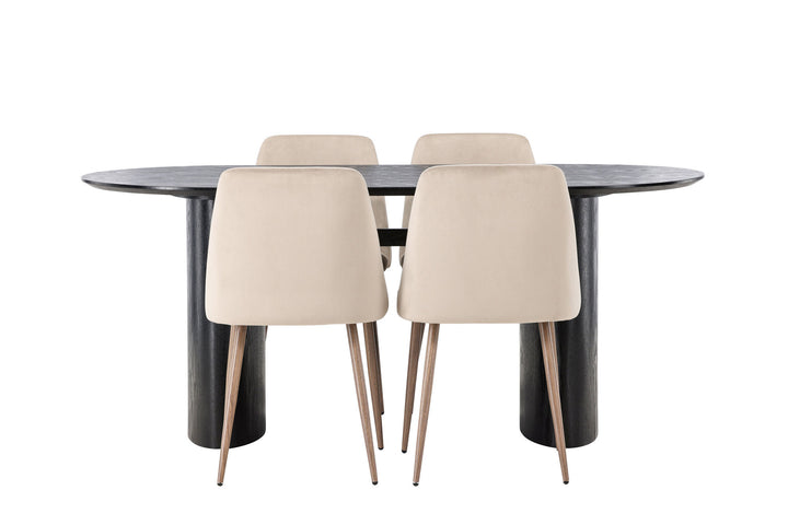 Venture Home Isolde Dining Table 180*75 - Black / Black MDF +Night Dining Chair - Dark walnut / Mocca / Brown Fabric _4
