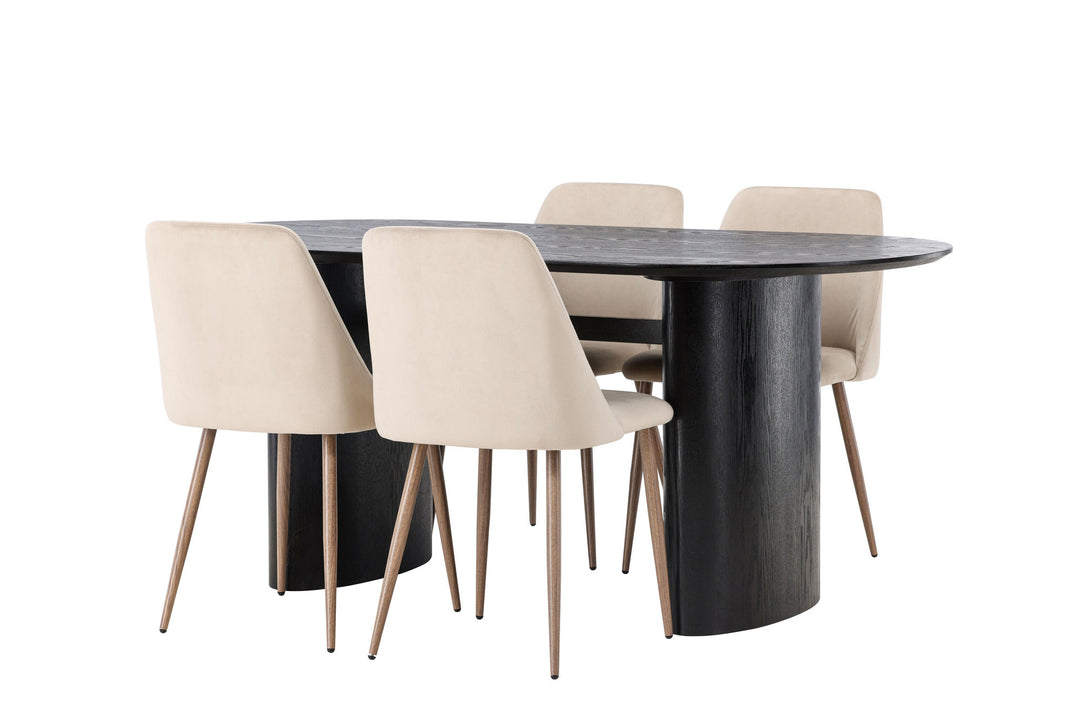 Venture Home Isolde Dining Table 180*75 - Black / Black MDF +Night Dining Chair - Dark walnut / Mocca / Brown Fabric _4