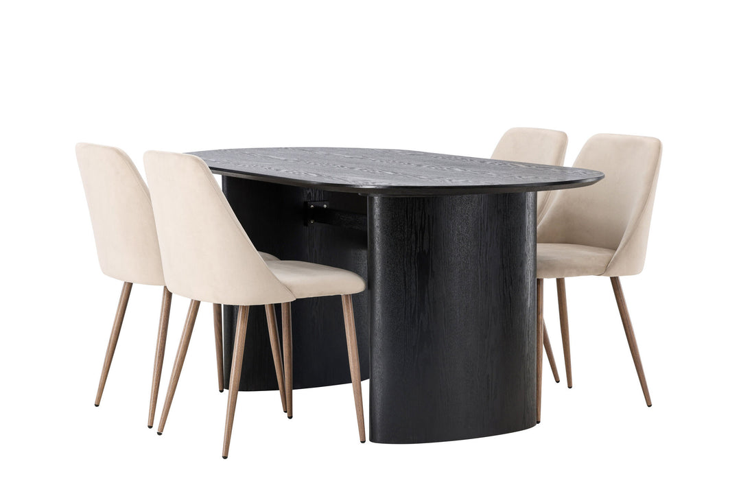 Venture Home Isolde Dining Table 180*75 - Black / Black MDF +Night Dining Chair - Dark walnut / Mocca / Brown Fabric _4
