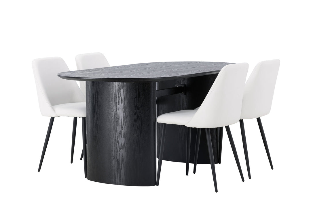 Venture Home Isolde Dining Table 180*75 - Black / Black MDF +Night Dining Chair - Black / White PU _4