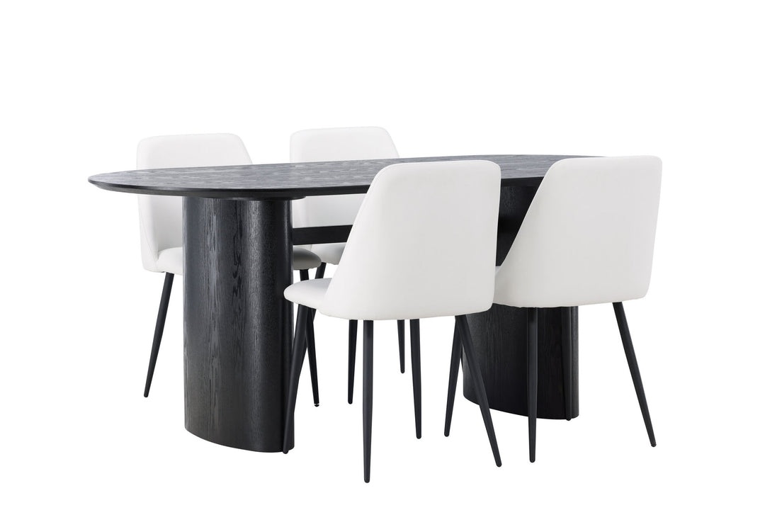 Venture Home Isolde Dining Table 180*75 - Black / Black MDF +Night Dining Chair - Black / White PU _4