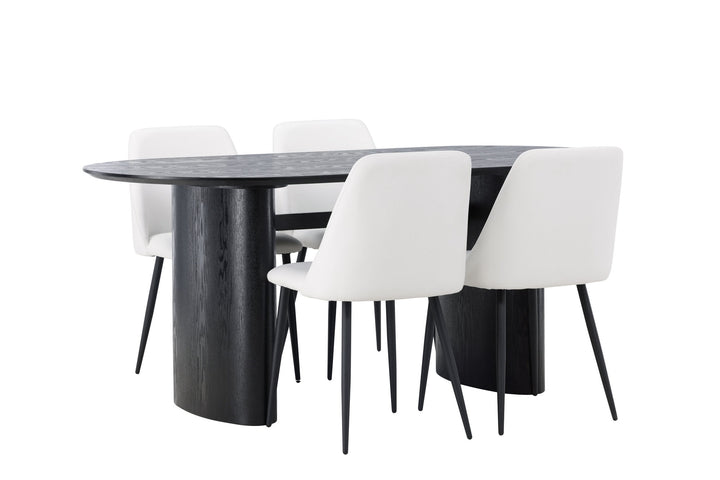 Venture Home Isolde Dining Table 180*75 - Black / Black MDF +Night Dining Chair - Black / White PU _4