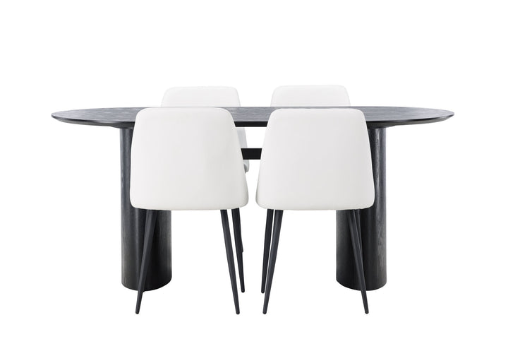 Venture Home Isolde Dining Table 180*75 - Black / Black MDF +Night Dining Chair - Black / White PU _4