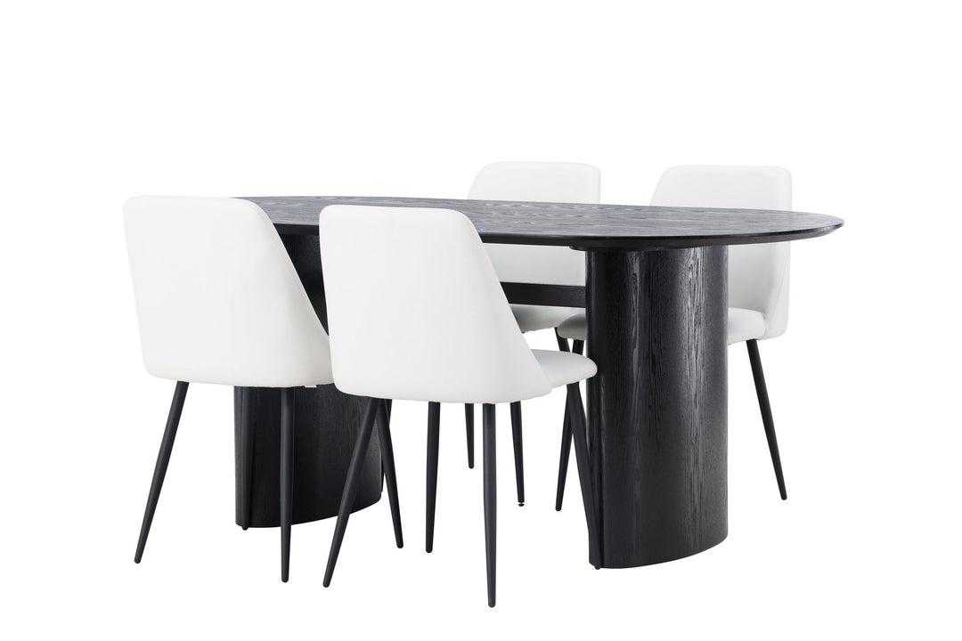 Venture Home Isolde Dining Table 180*75 - Black / Black MDF +Night Dining Chair - Black / White PU _4