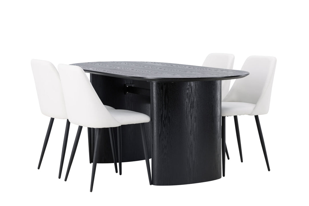 Venture Home Isolde Dining Table 180*75 - Black / Black MDF +Night Dining Chair - Black / White PU _4