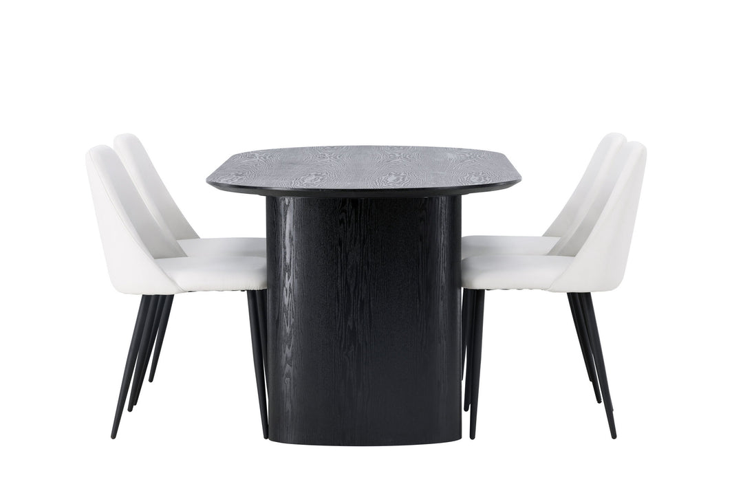 Venture Home Isolde Dining Table 180*75 - Black / Black MDF +Night Dining Chair - Black / White PU _4