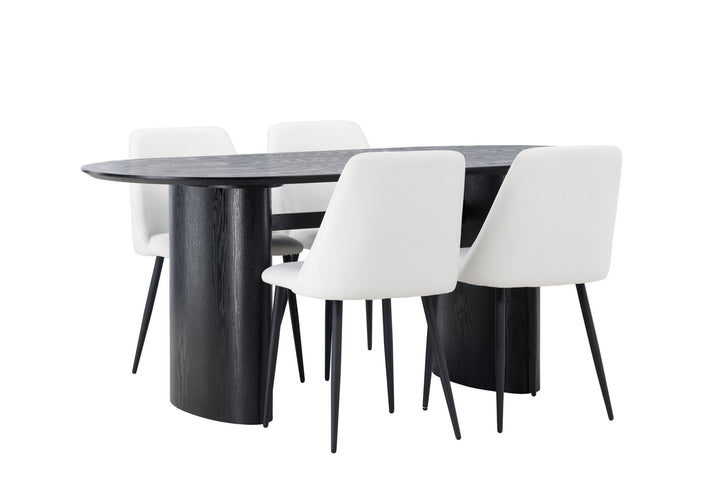Venture Home Isolde Dining Table 180*75 - Black / Black MDF +Night Dining Chair - Black / White PU _4
