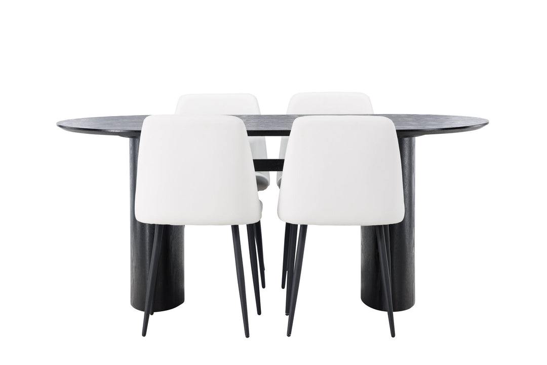 Venture Home Isolde Dining Table 180*75 - Black / Black MDF +Night Dining Chair - Black / White PU _4