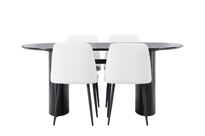 Venture Home Isolde Dining Table 180*75 - Black / Black MDF +Night Dining Chair - Black / White PU _4