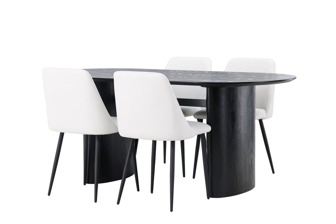 Venture Home Isolde Dining Table 180*75 - Black / Black MDF +Night Dining Chair - Black / White PU _4