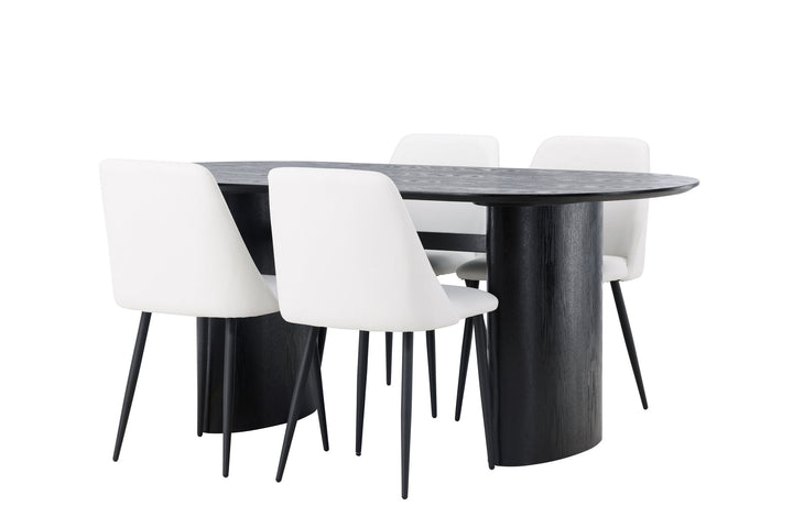 Venture Home Isolde Dining Table 180*75 - Black / Black MDF +Night Dining Chair - Black / White PU _4