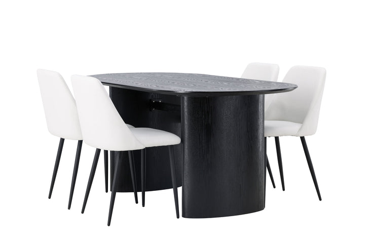 Venture Home Isolde Dining Table 180*75 - Black / Black MDF +Night Dining Chair - Black / White PU _4
