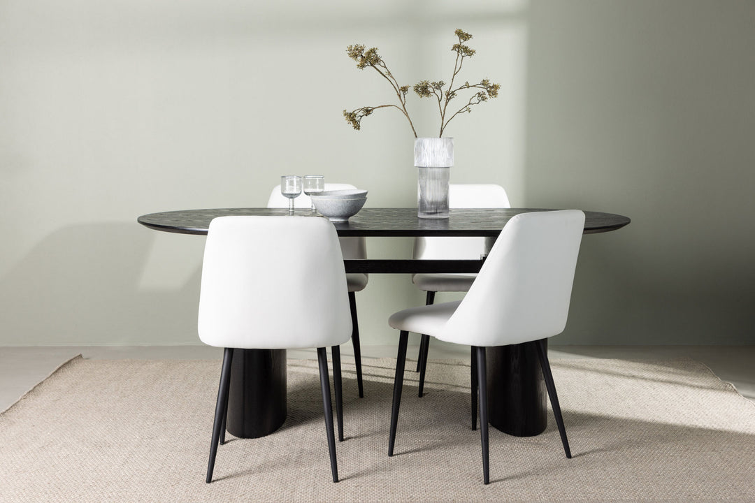Venture Home Isolde Dining Table 180*75 - Black / Black MDF +Night Dining Chair - Black / White PU _4