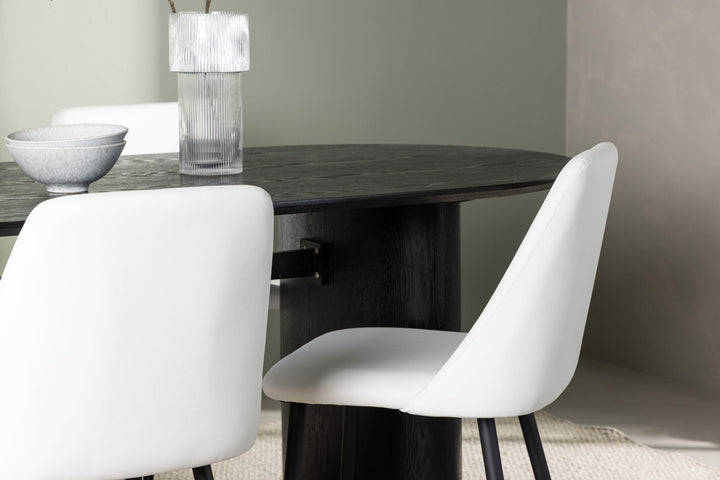 Venture Home Isolde Dining Table 180*75 - Black / Black MDF +Night Dining Chair - Black / White PU _4