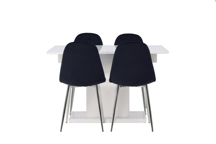 Venture Home Pluto Dining Table 120/160*90- White / MDF Glass +Polar Dining Chair - Black Velvet / Chrome _4