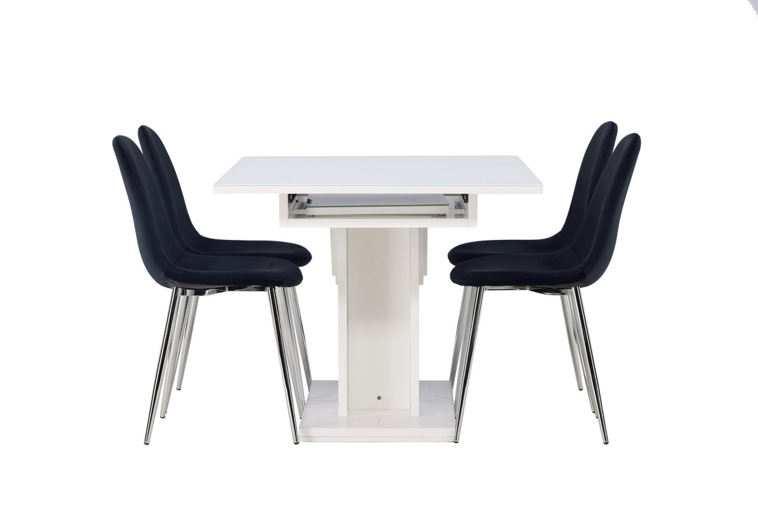 Venture Home Pluto Dining Table 120/160*90- White / MDF Glass +Polar Dining Chair - Black Velvet / Chrome _4