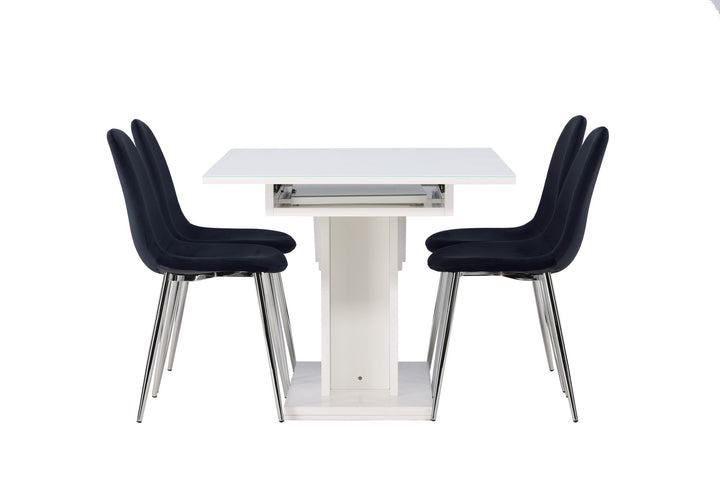 Venture Home Pluto Dining Table 120/160*90- White / MDF Glass +Polar Dining Chair - Black Velvet / Chrome _4
